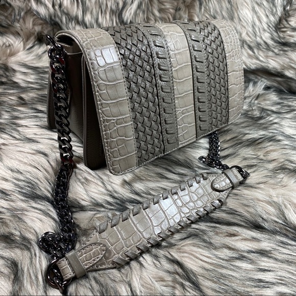 Sam Edelman Embossed Hanna Leather Shoulder Purse Bag Woven Crocodile Textured - Picture 9 of 9